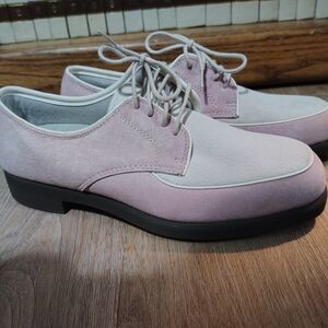 Pink and Light Grey Hush Puppies Lace-Up Loafer Shoes Size 10 Women's